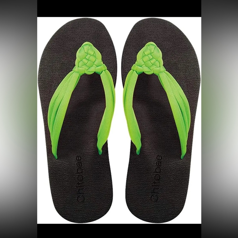 Chitobae black and green braided flip-flop sandals 9 NWT